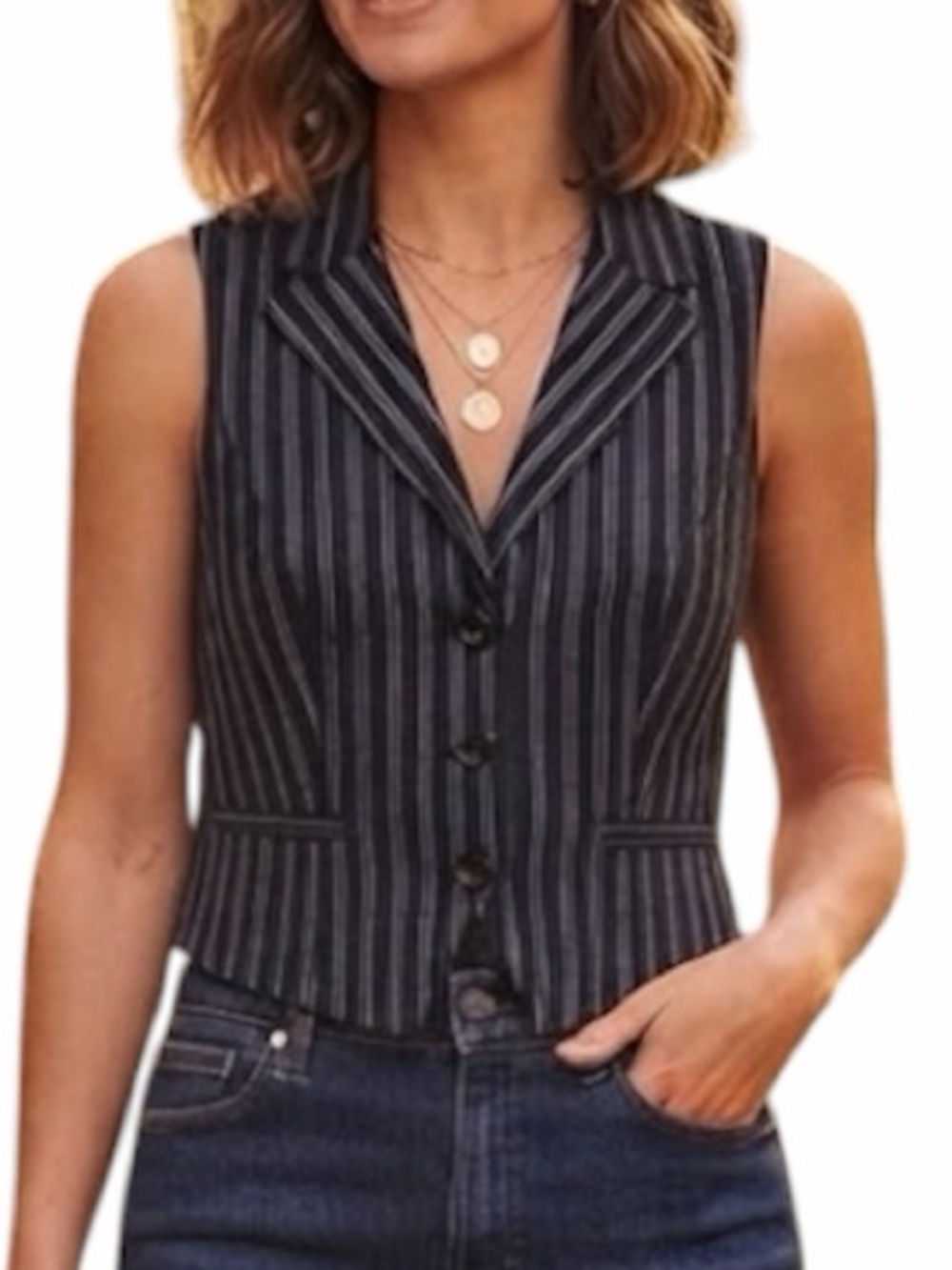 RICKI’S Y2K Pinstripe Button Front Pocket Vest Black Small Preppy Balletcore